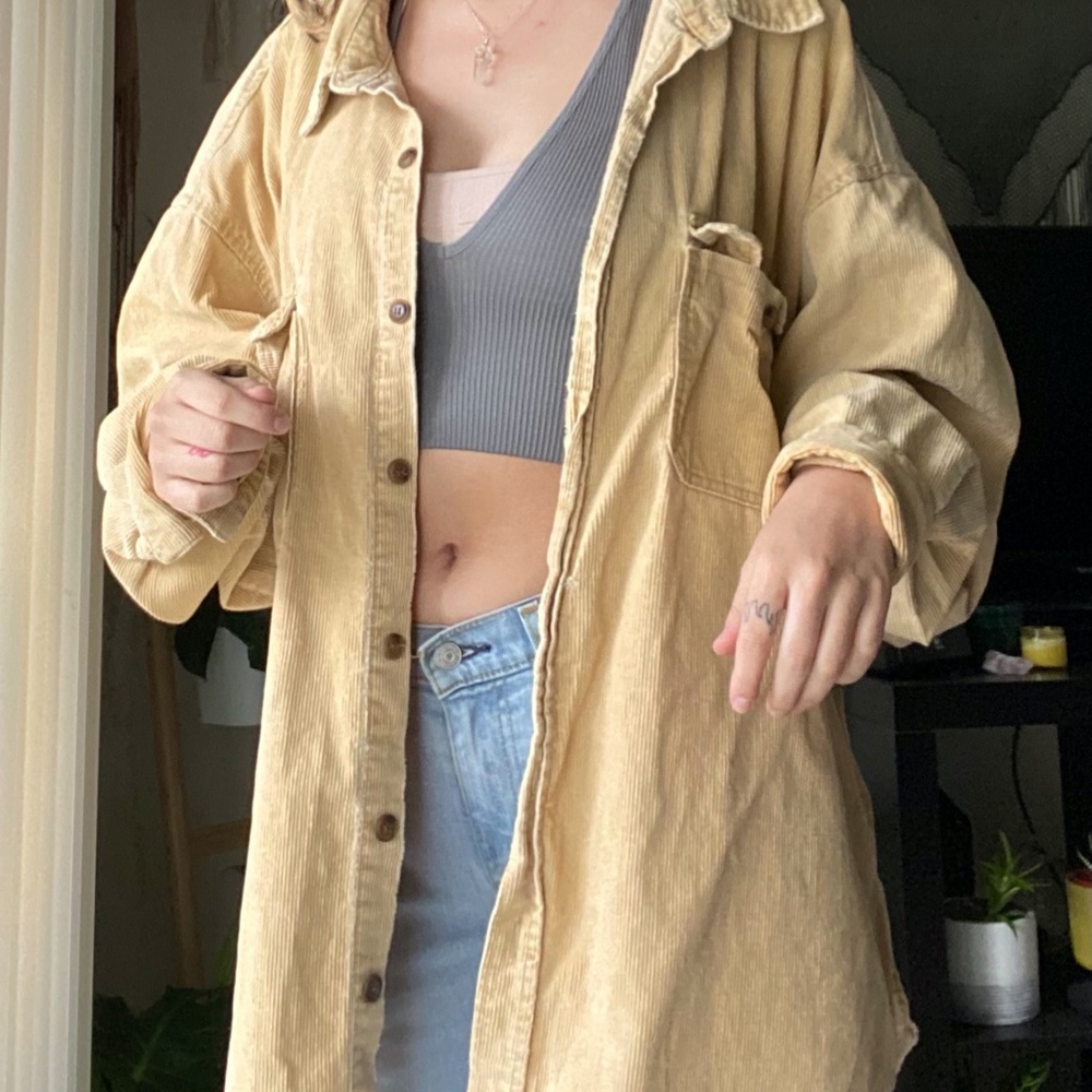 Corduroy, tan button up